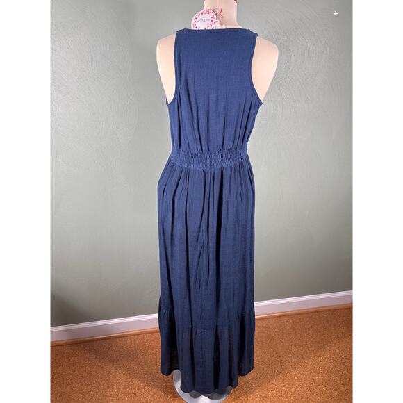 Umgee Maxi Dress Women Size Small Blue Embroidered Floral Tie Front Sleeveless - Picture 10 of 13